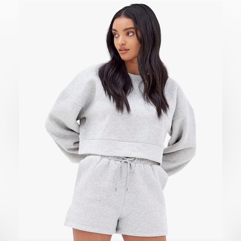 Cropped Crewneck Sweatshirt and Shorts  Set